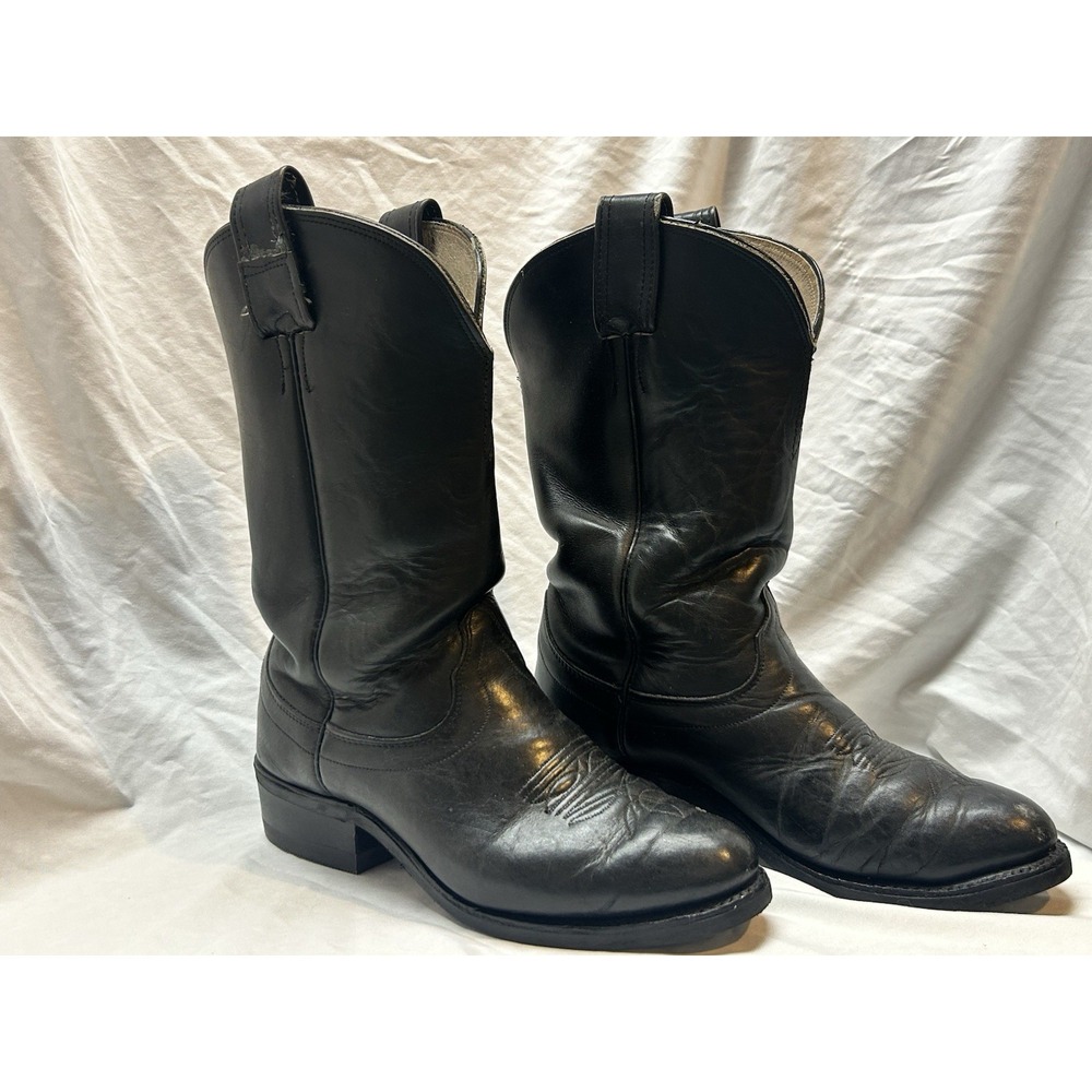 VTG Olathe Black Leather Western Boots Oil Resistant Mens 8 EEE Made In USA